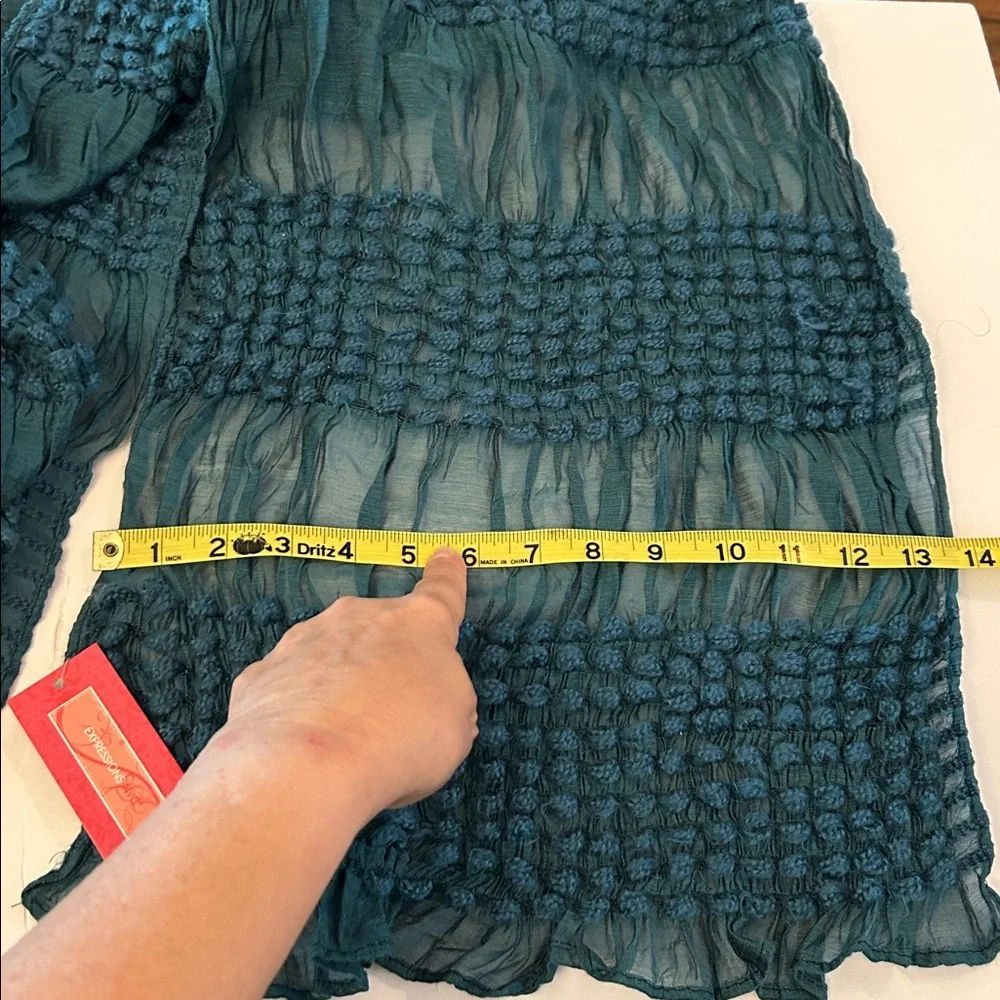 Teal Fashion Scarf NEW knubby and sheer layers fun texture